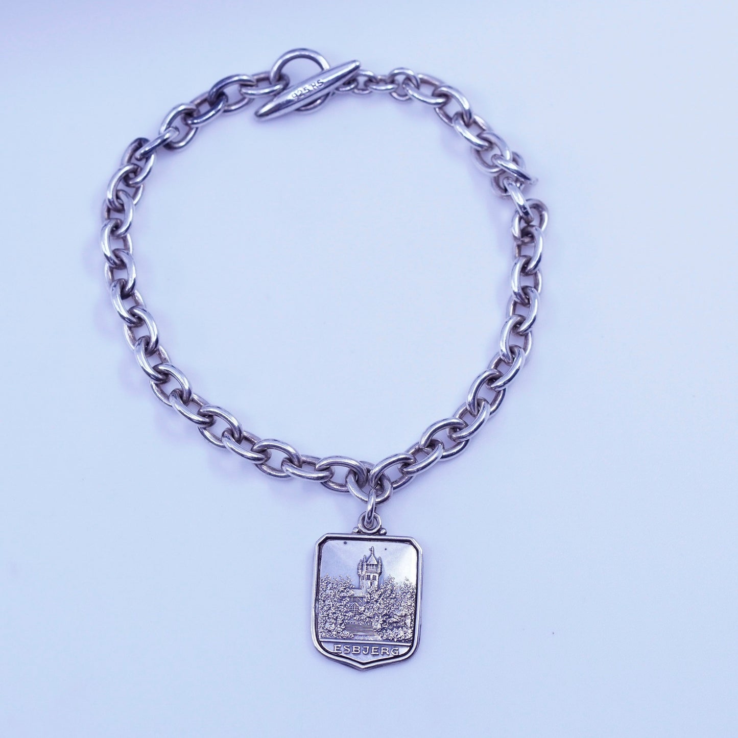6.75”, esbjerg denmark Sterling 925 silver handmade bracelet, landscape charm