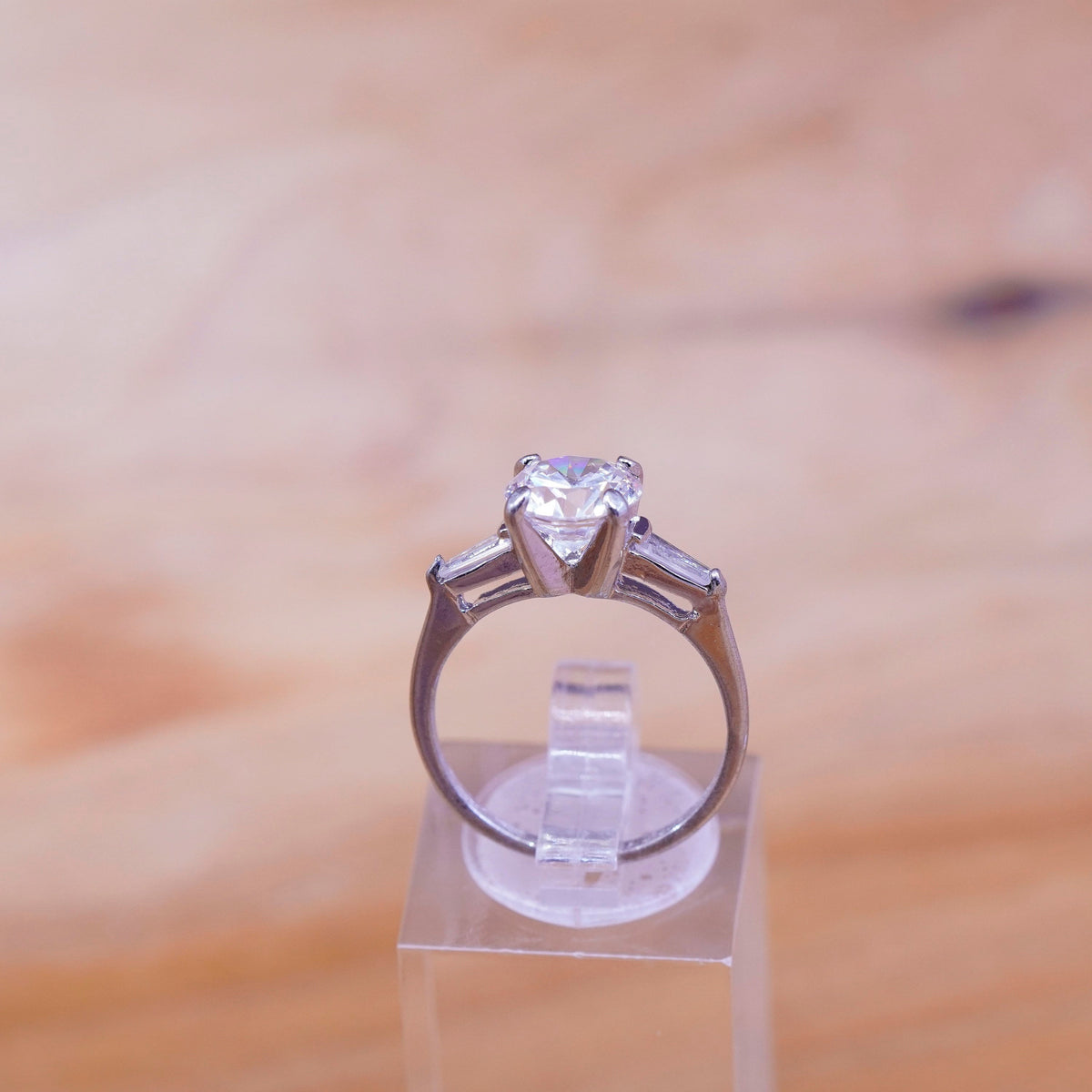 Size 7, vintage Sterling 925 silver anniversary ring with clear cz