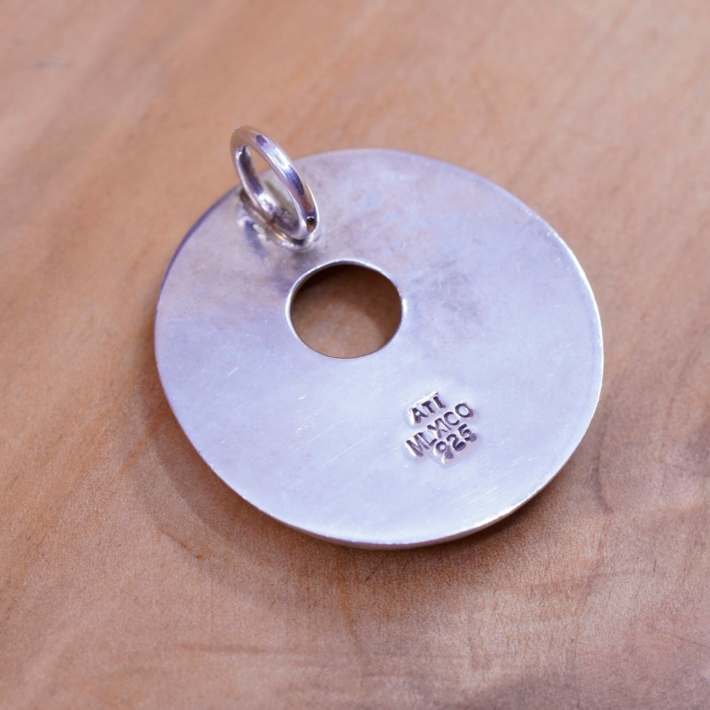 Vintage ATI Sterling silver handmade pendant, 925 Silver Modern Circle Pendant