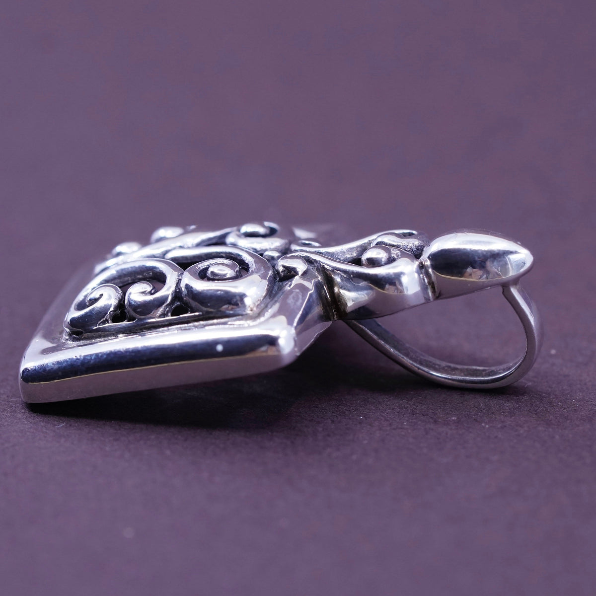 Vintage Sterling silver handmade pendant, 925 square with Bali filigree