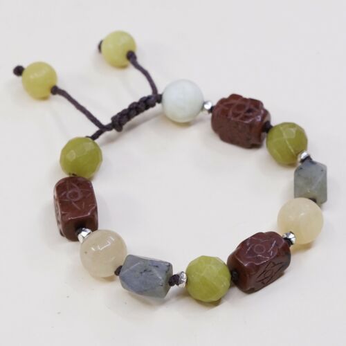 Size Adjustable, Waxed Threaded Mexico Handmade Jade N Jasper Bead Bracelet