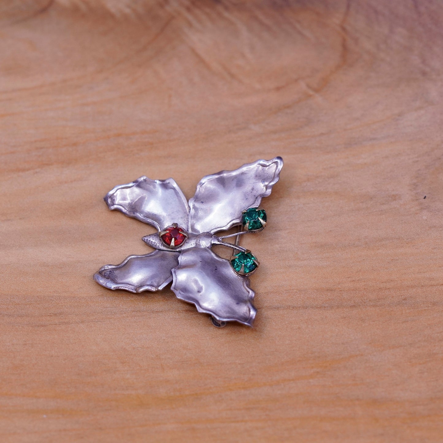 antique southwestern handmade sterling 925 silver butterfly brooch crystal