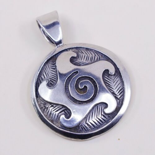 Vtg KIYO Native American Sterling Silver handmade Pendant, 925 Silver Hopi Swirl