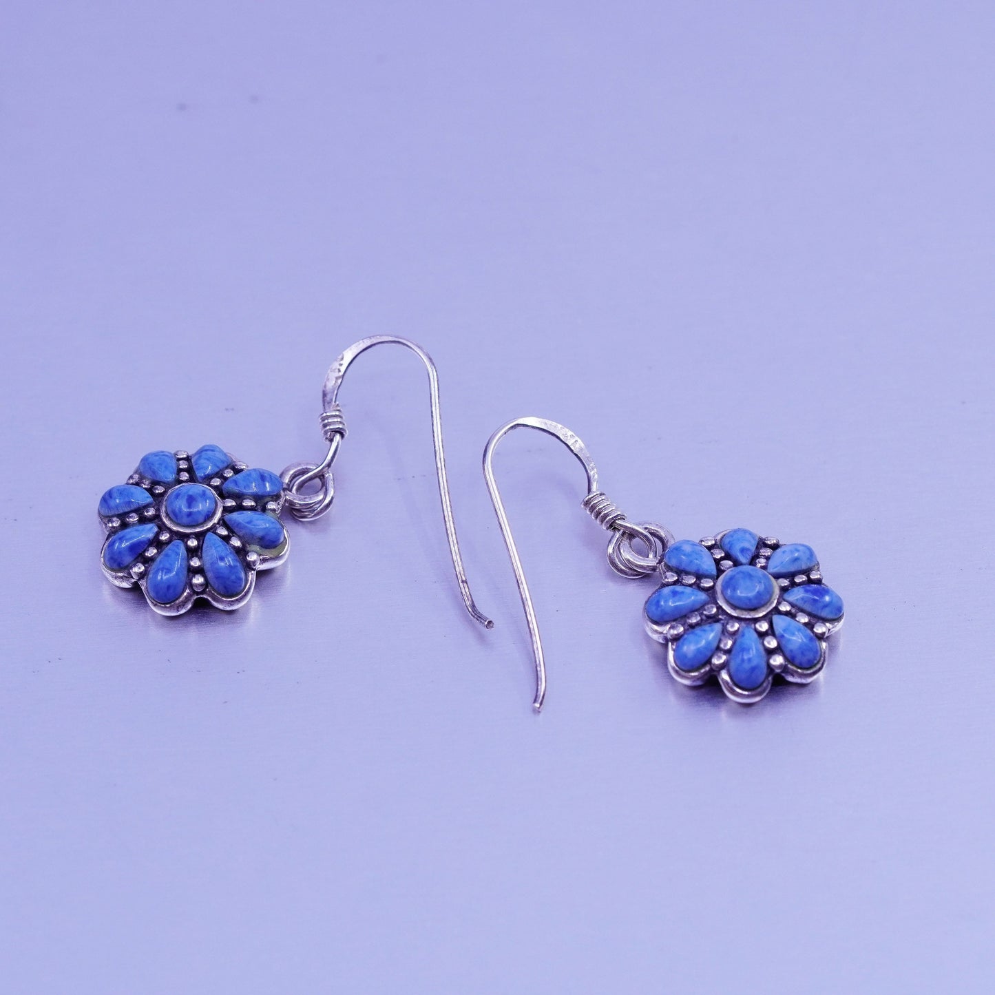 Vintage Sterling 925 silver handmade earrings with flower turquoise