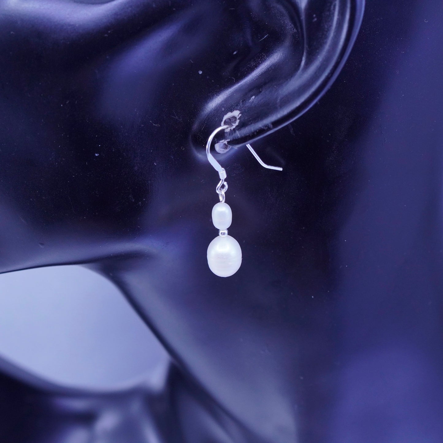 Vintage Sterling 925 silver handmade earrings with freshwater pearl