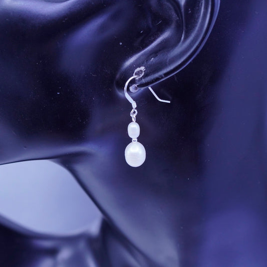 Vintage Sterling 925 silver handmade earrings with freshwater pearl