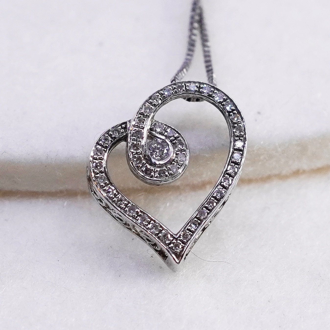 18+2”, Sterling 925 silver handmade circle necklace diamond heart pendants