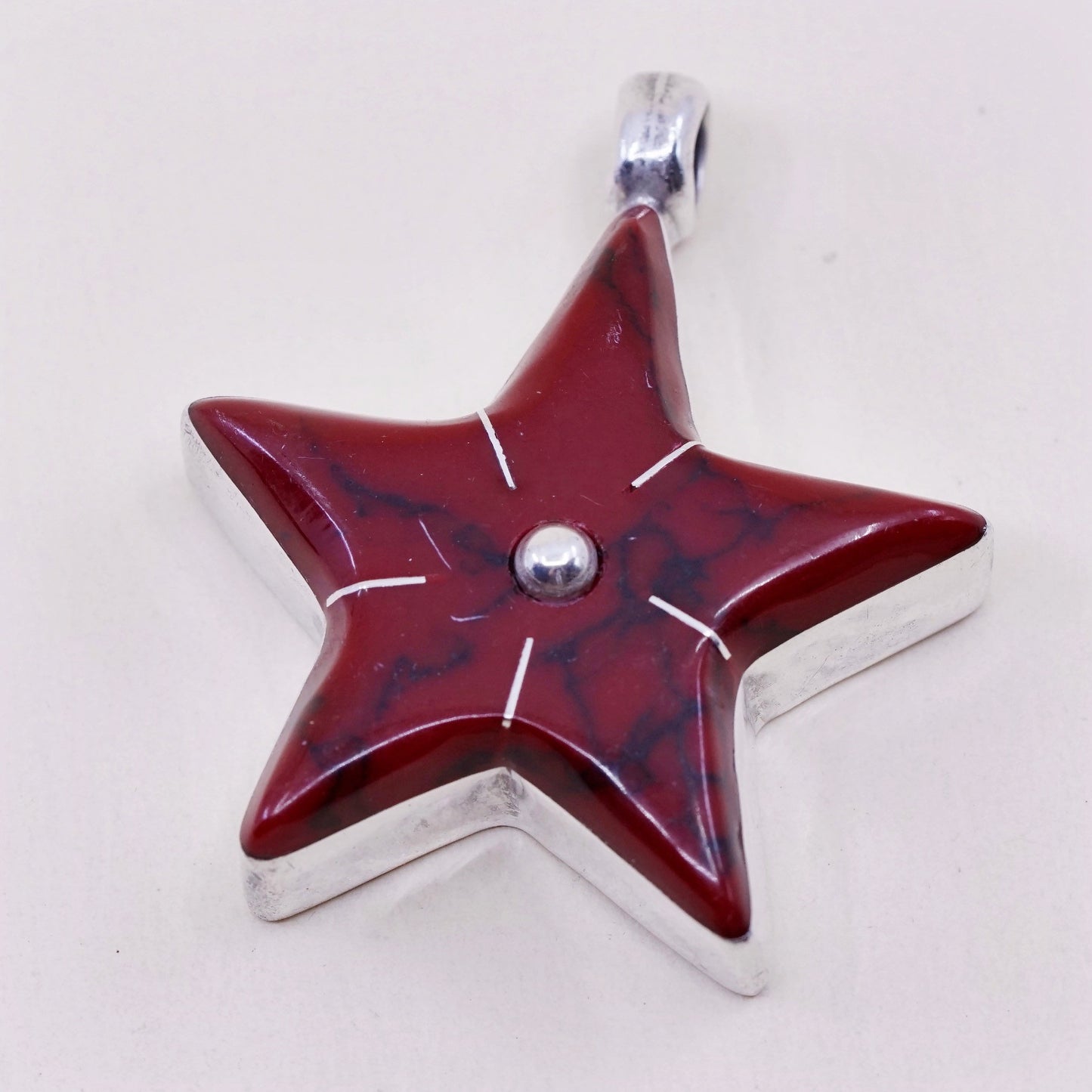 Vintage huge sterling 925 silver handmade pendant with red jasper star