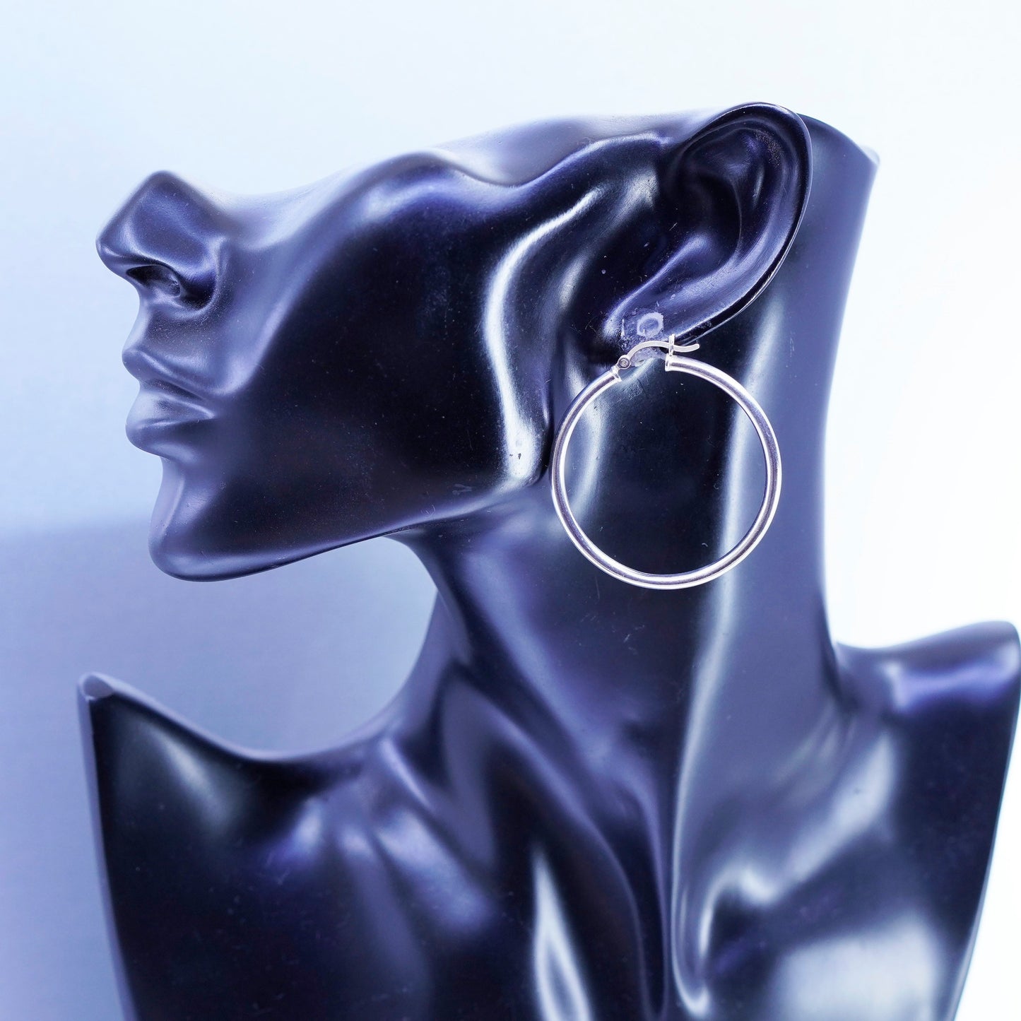 1.5”, vintage Italy Sterling silver handmade earrings, bold 925 hoops