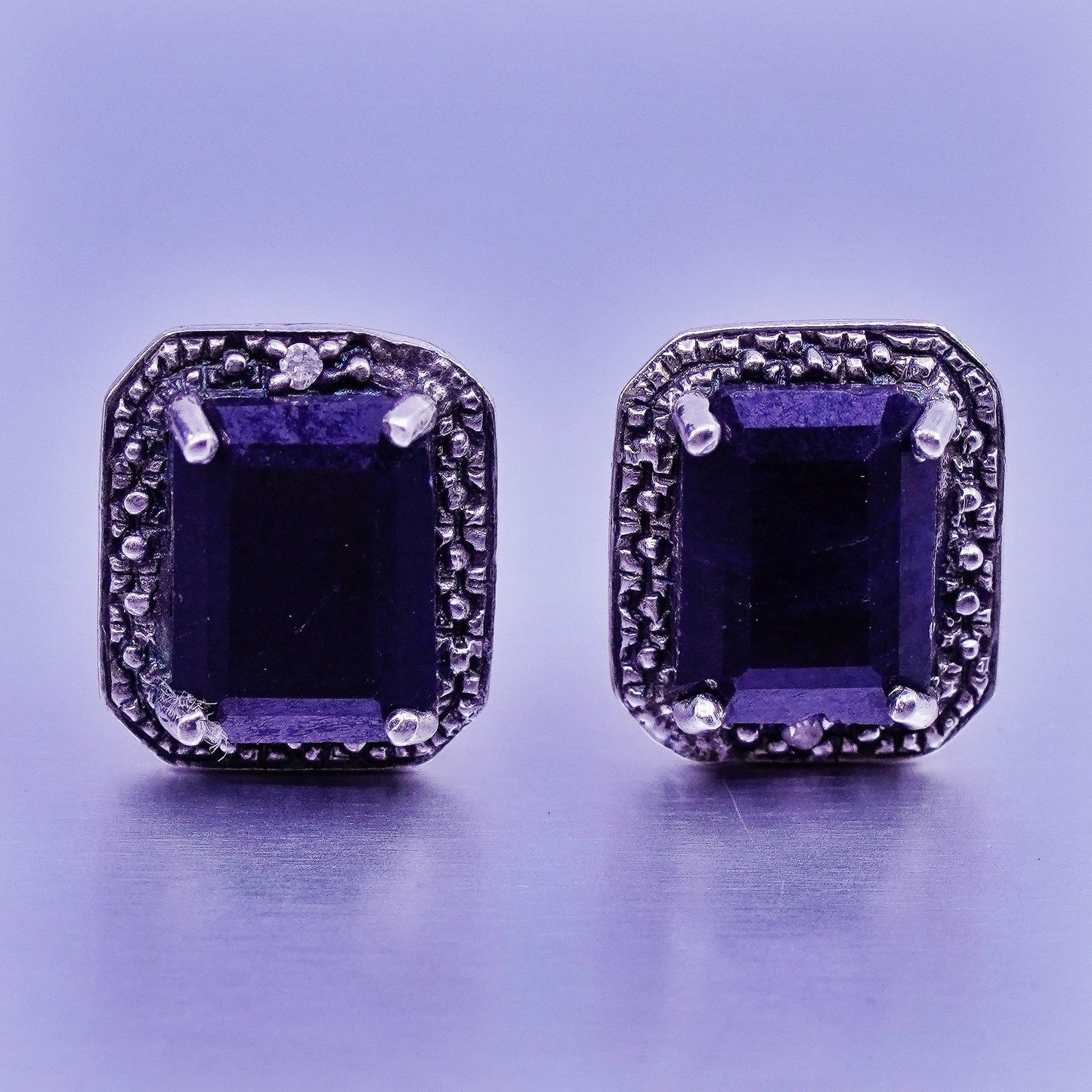 Vintage Sterling 925 silver earrings, studs with obsidian and diamond details