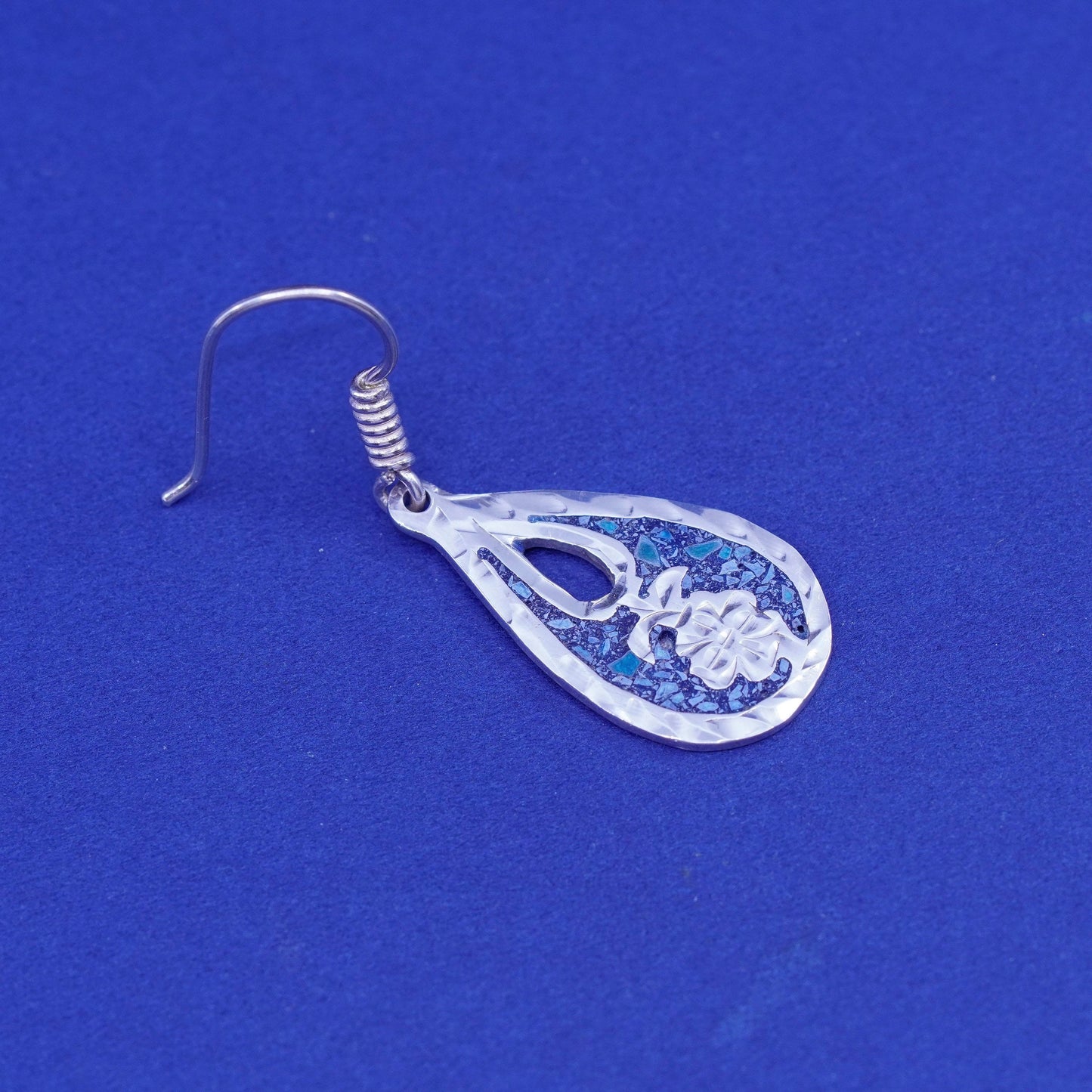 Vintage sterling 925 silver handmade teardrop earrings with turquoise inlay