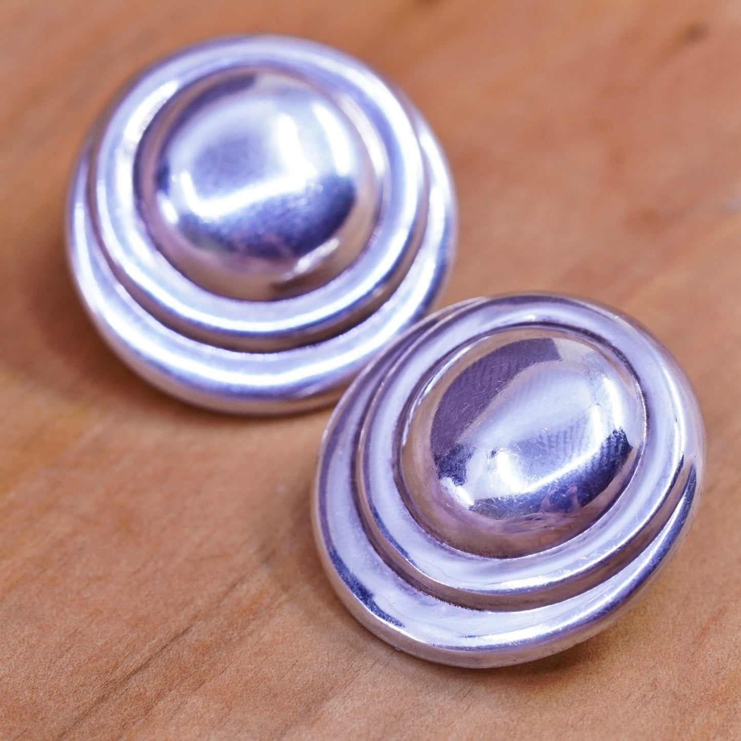 Vintage Sterling silver handmade earrings, mexico rubber 925 round studs