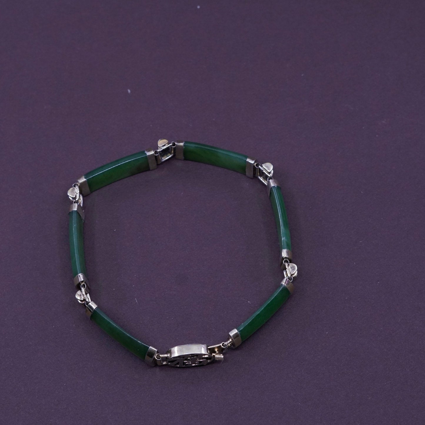7.25”, vtg vermeil gold over Sterling 925 silver tennis bracelet w/ green jade