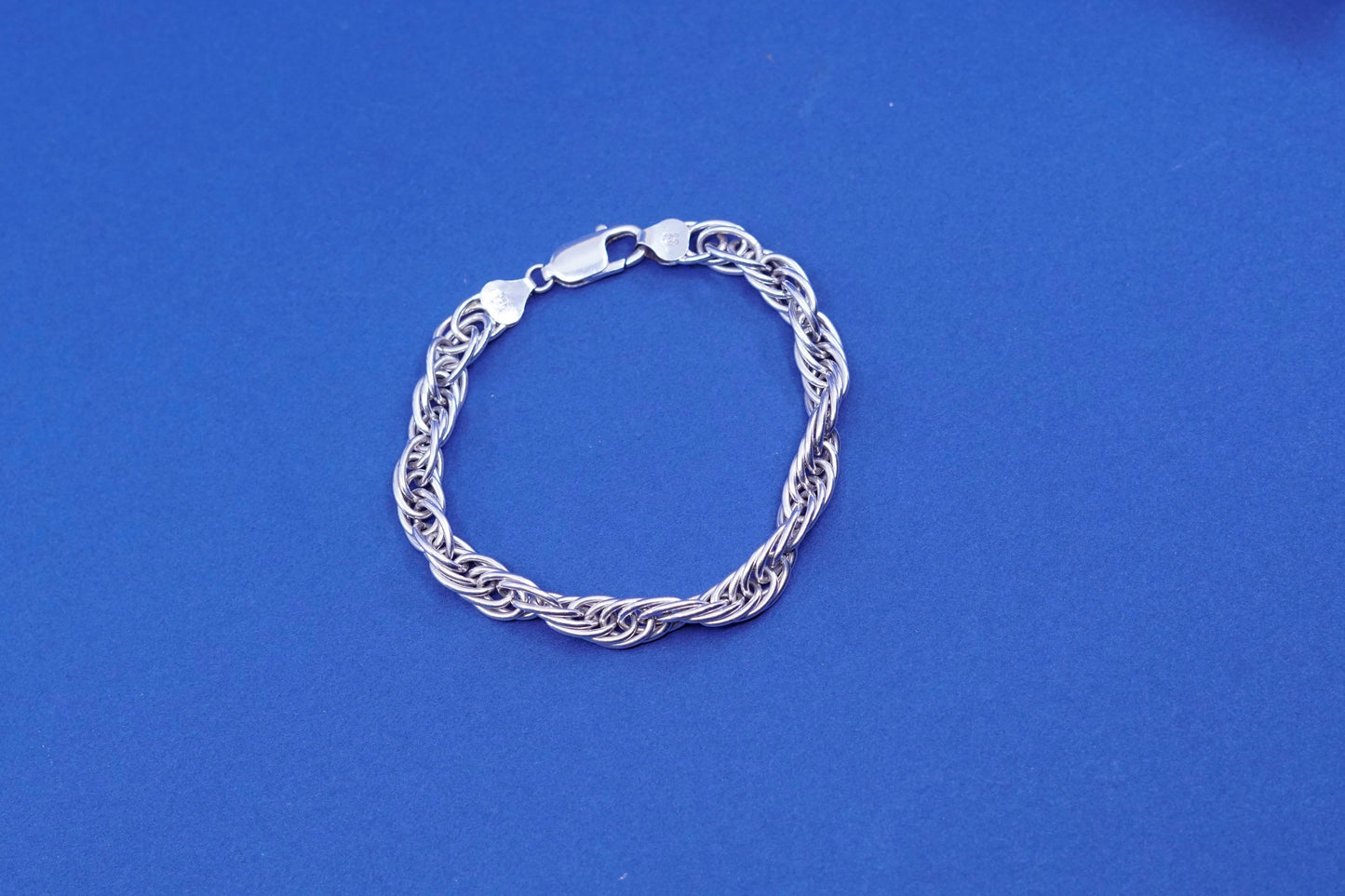 7”, vintage Milor Sterling silver handmade bracelet, Italy 925 oval rope chain