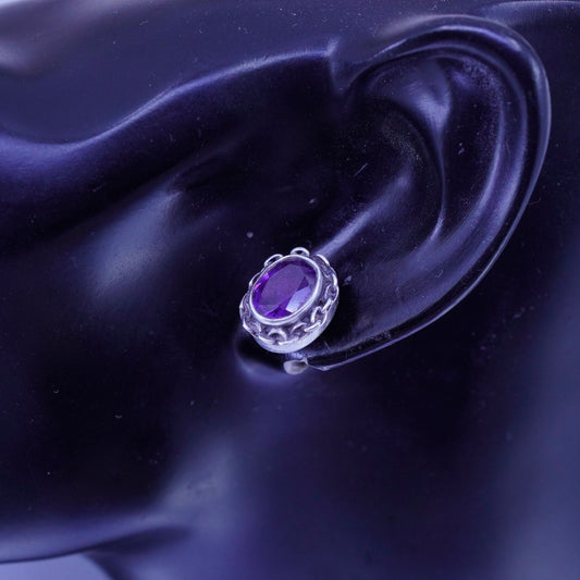 Vintage Sterling 925 silver handmade earrings, studs with amethyst