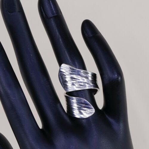 Size 7.5, Vtg Textured Sterling 950 Silver Handmade Wrap Around Ring