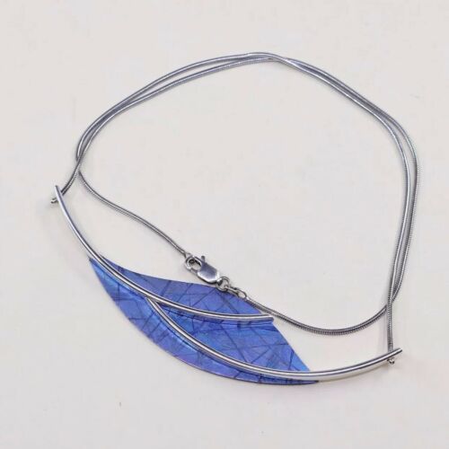 16” Handmade Modern Sterling 925 Silver Necklace Snake W/ Hyacinth Leaf Pendent
