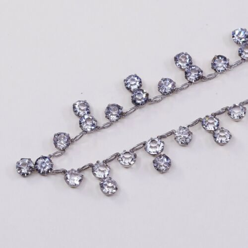 17”, Vintage Sterling Silver Necklace, 925 Chain Chain W/ Cz Details
