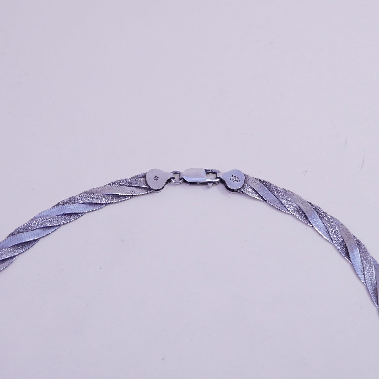 18”, vtg Italy sterling silver necklace, 925 woven braided herringbone chain