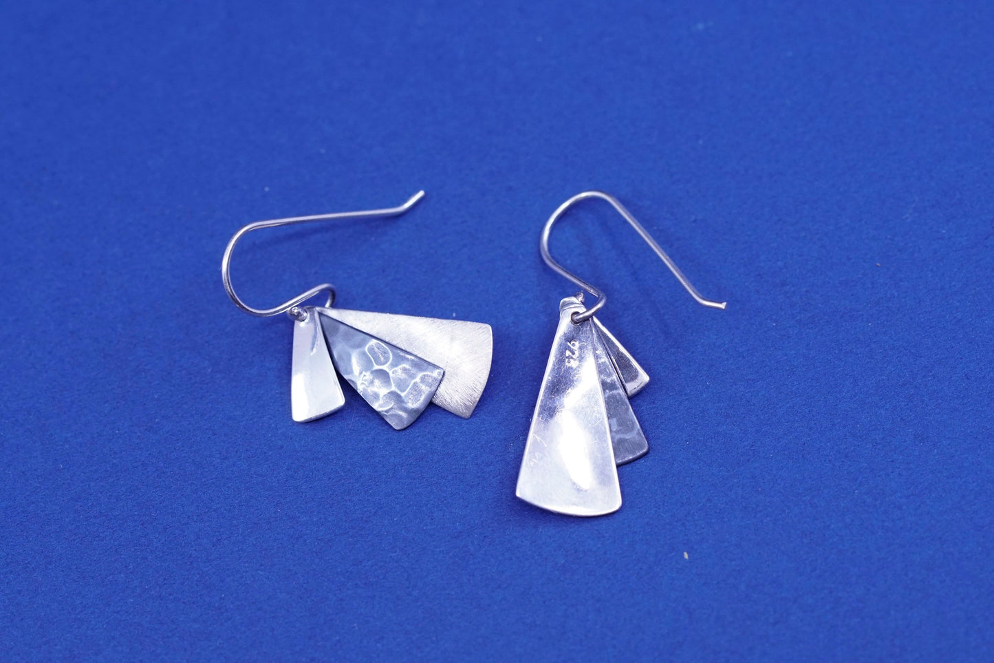 Vintage modern sterling silver handmade earrings, 925 multi disc two tone drops