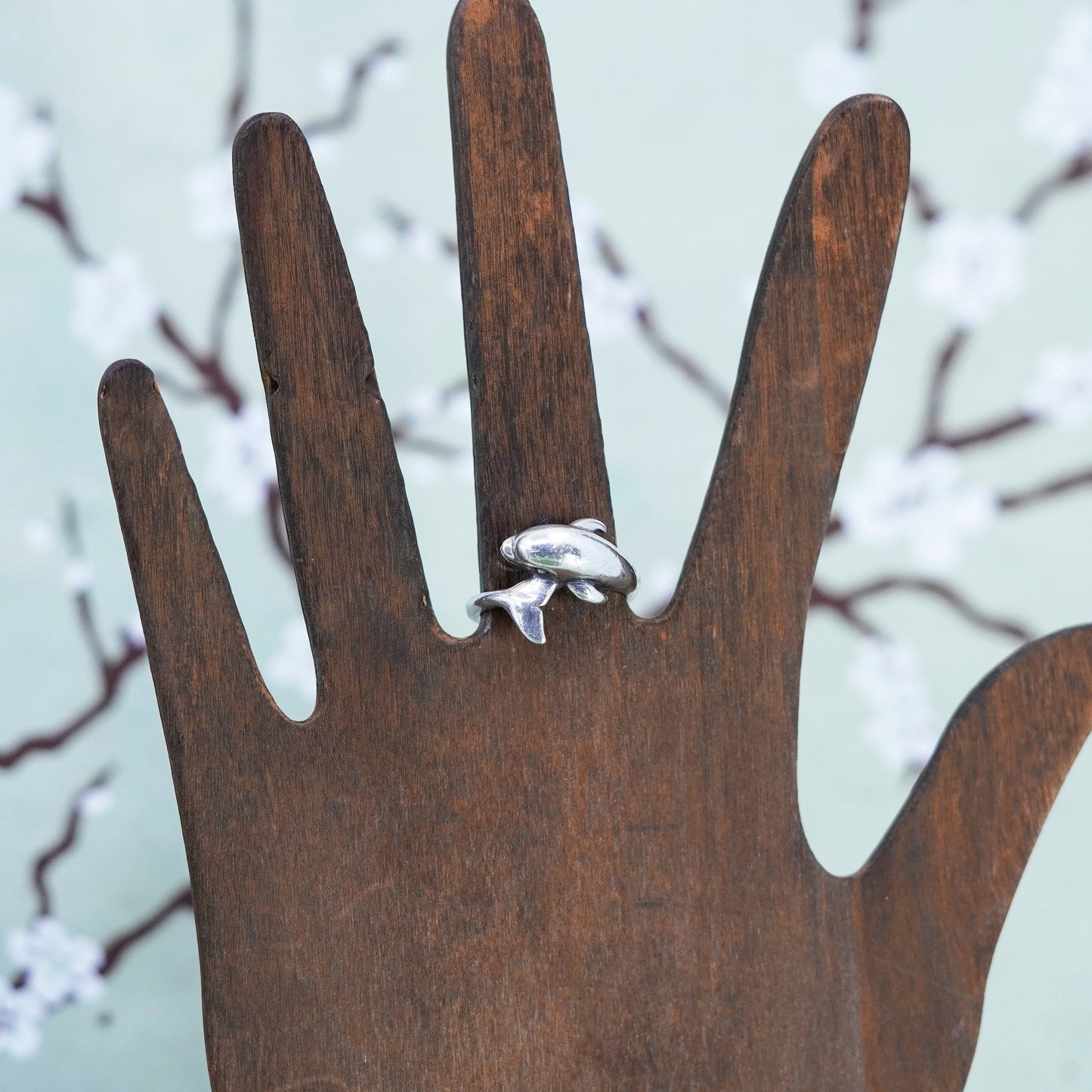 Size 6.75, Vintage Kabana sterling silver ring, wrap 925 handmade dolphin band