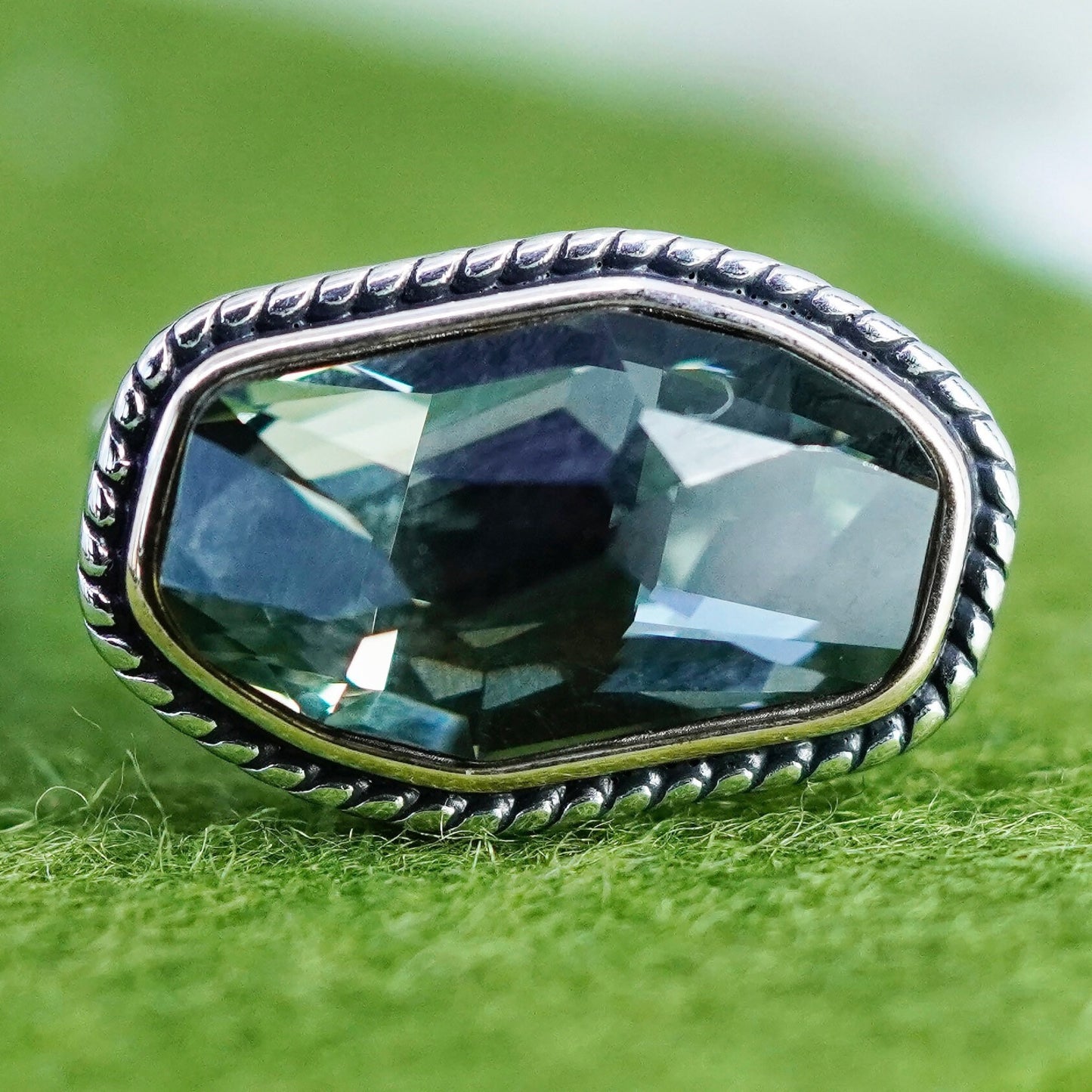 Size 7.25, Sterling 925 silver ring with Swarovski crystal with 14K gold trim
