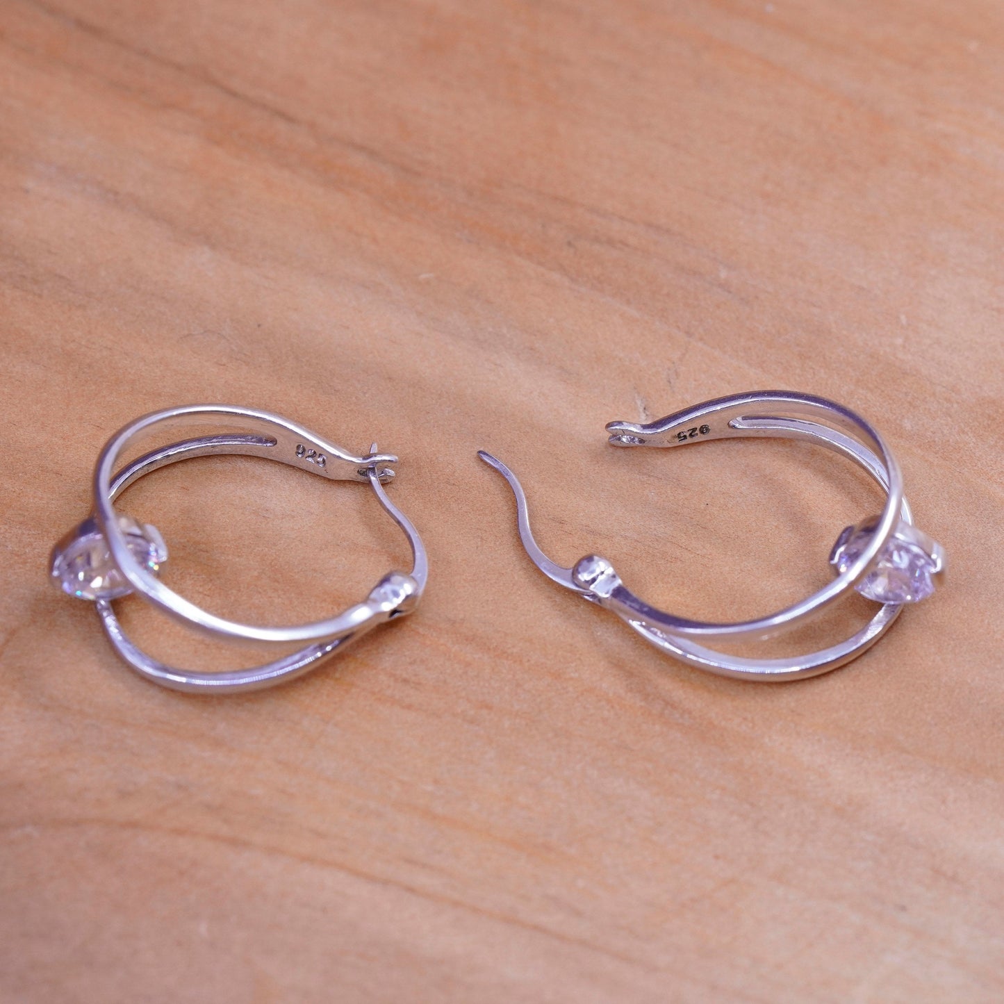 0.75”, Vintage Sterling silver earrings, 925 hoops with cz