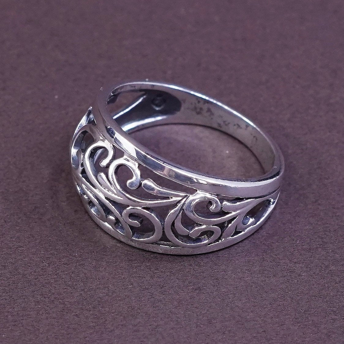 sz 8.5, vtg Sterling silver handmade ring, southwestern 925 filigree swirl band