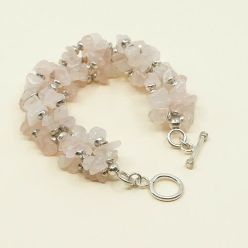 6.25”, Vtg Silpada Sterling Silver Handmade Bracelet, 925 W/ Pink Quartz