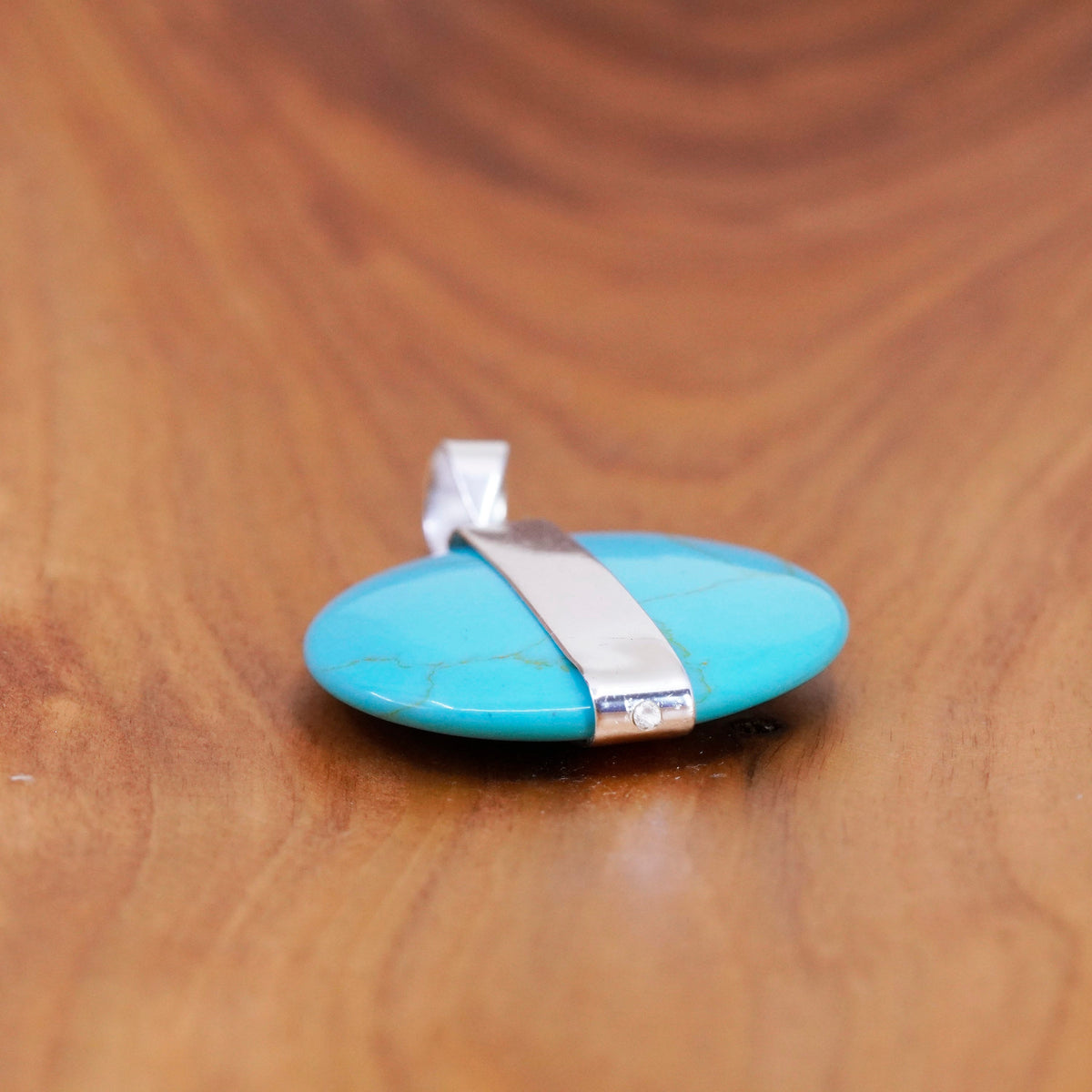 Vintage Sterling silver handmade pendant with circle turquoise