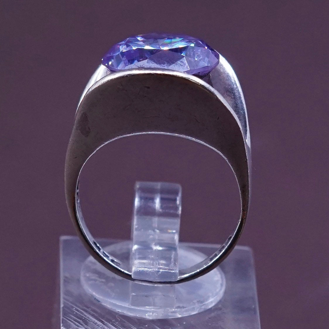 sz 6.5, vtg Sterling silver handmade ring, 925 cocktail ring w/ round amethyst