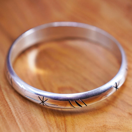 8”, Vintage Mexico Sterling silver handmade bracelet, 925 bangle with cut out