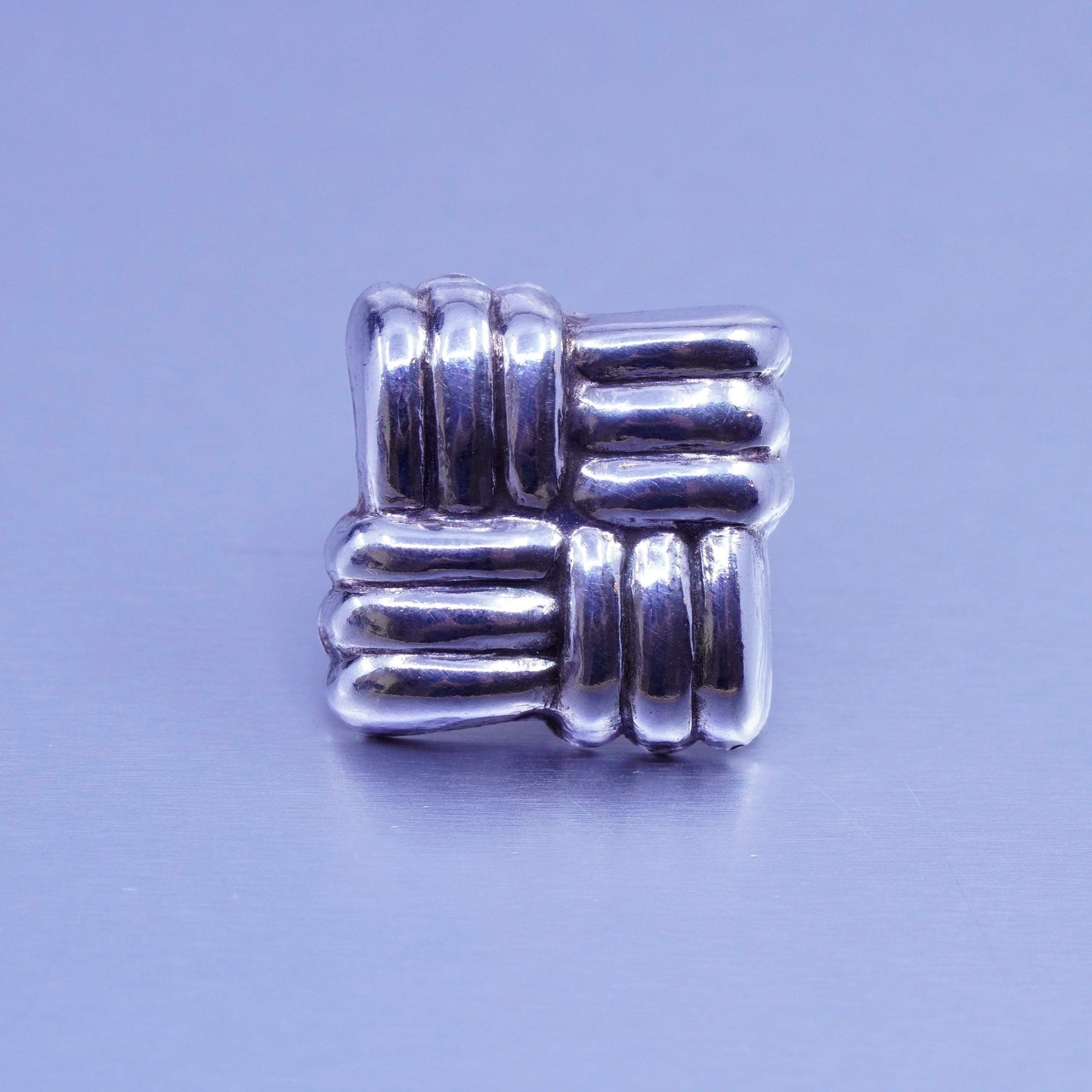 Vintage Sterling 925 silver handmade earrings, square textured studs
