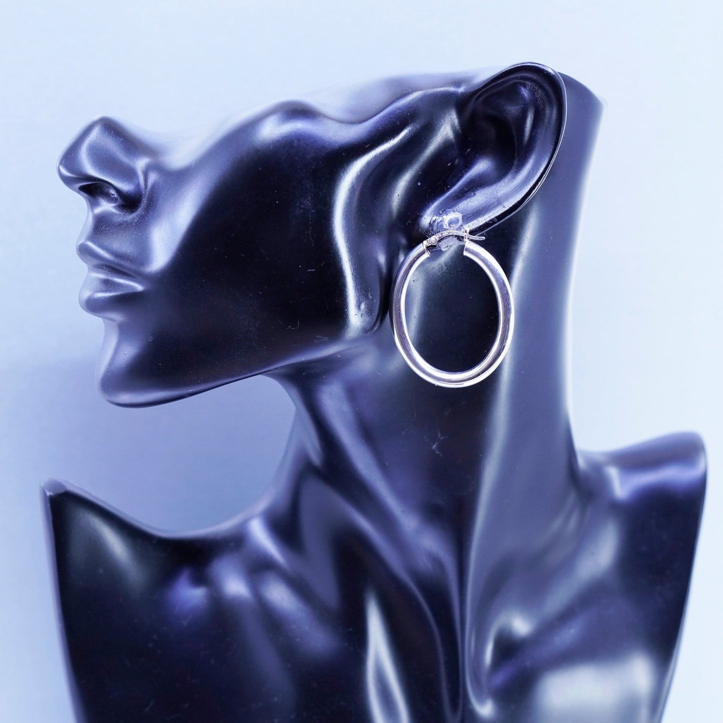1.5”, vintage Sterling silver handmade earrings, bold 925 simple hoops