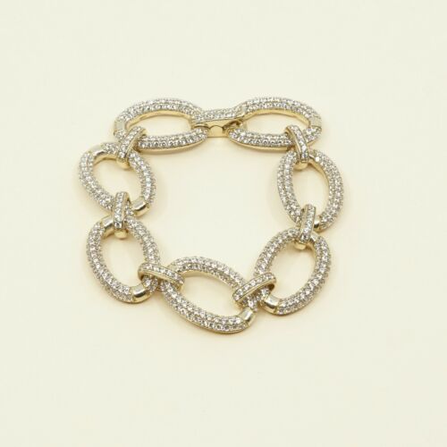 6.5”, Vintage Gold Over Sterling Oval Link Bracelet W/ Cluster Crystal, 925