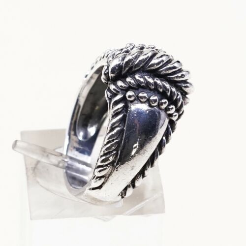 Size 6, Vtg Sterling Silver Handmade Ring 925 Silver Band w/ Cable inlay