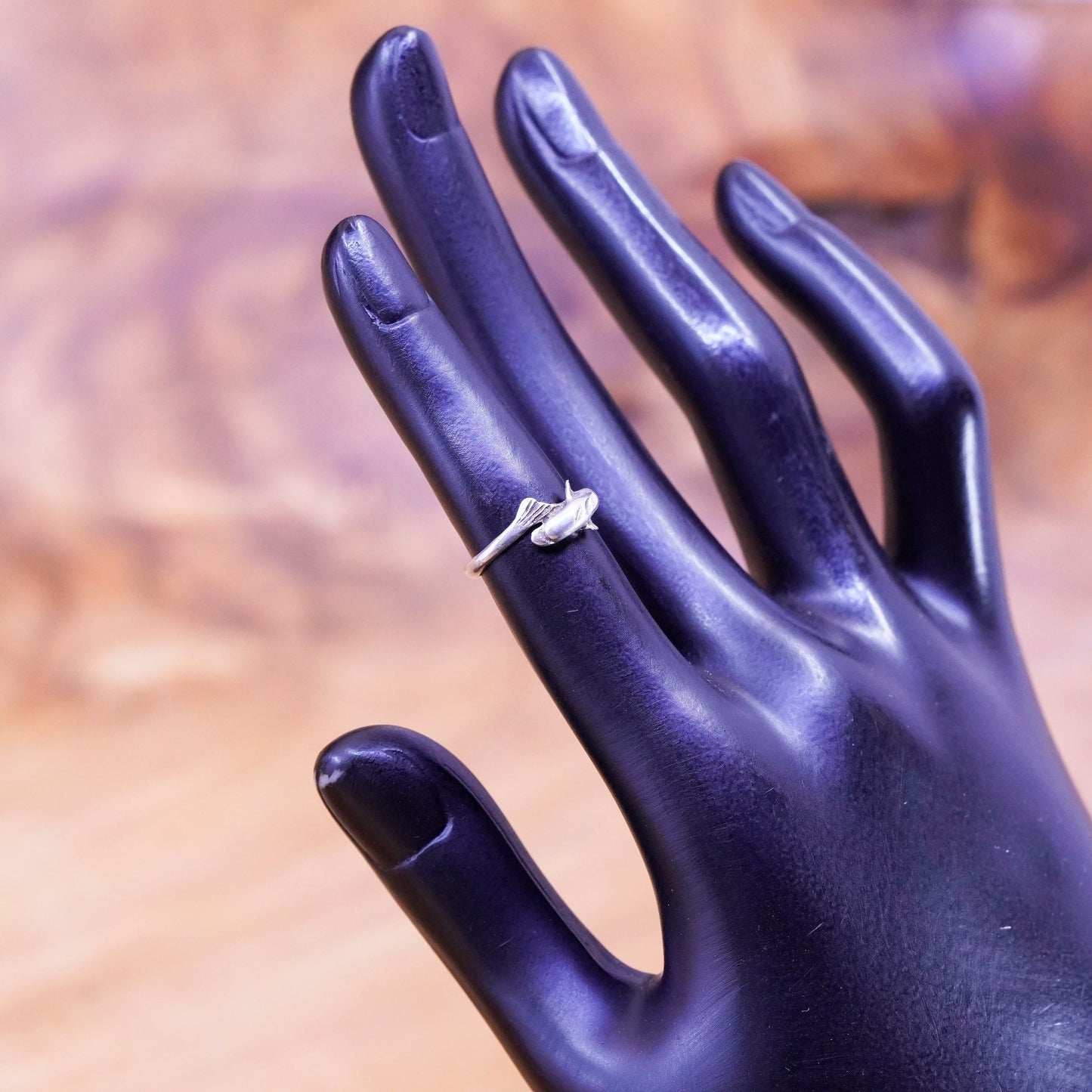 Size 2.5, vintage Sterling silver handmade ring, 925 wrap dolphin band