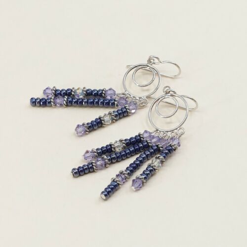 Vtg 925 Sterling Silver Handmade Hoop Earrings w/ beads Dangles, One Missing