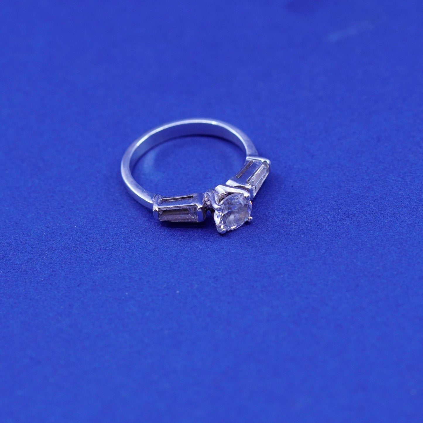Size 7, vintage Sterling 925 silver engagement anniversary ring with cluster Cz