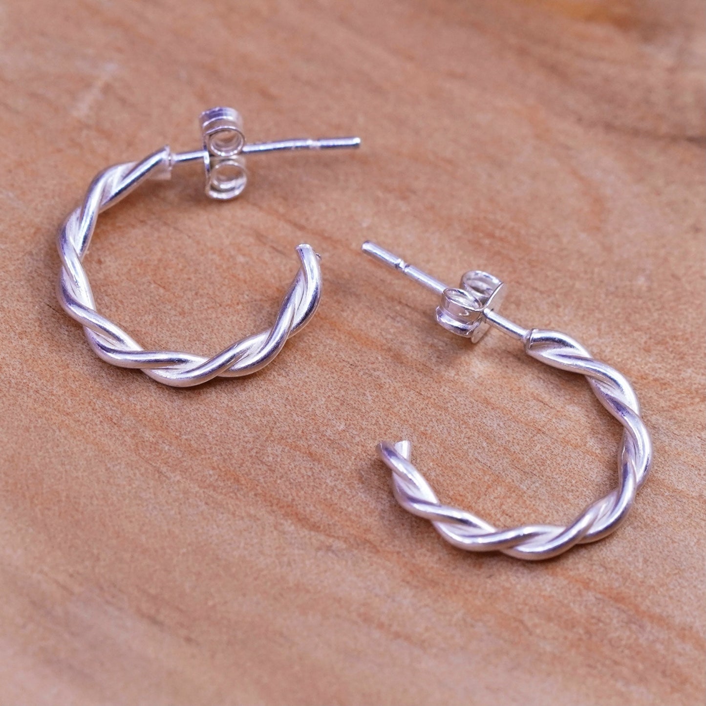 0.5”, vintage Sterling silver hoop earrings, 925 twisted hoops
