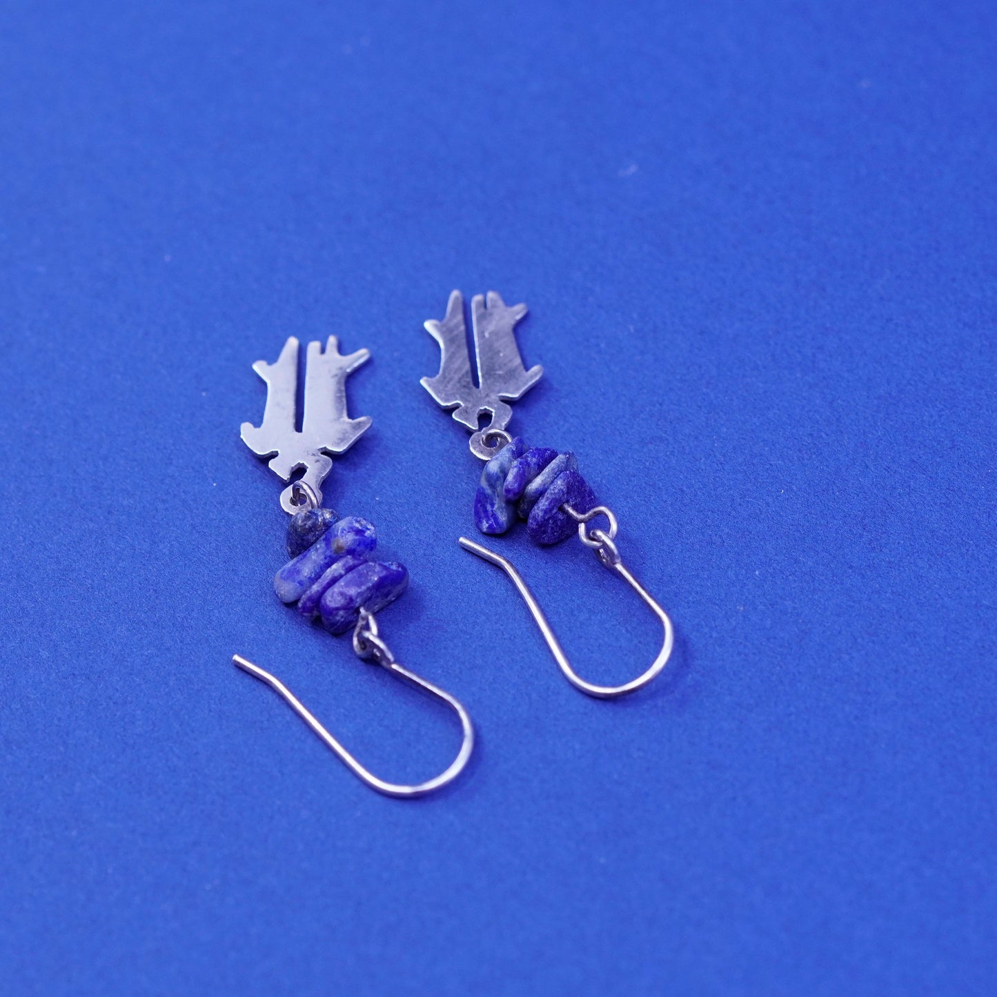 Vintage sterling 925 Silver handmade earrings with nugget sodalite