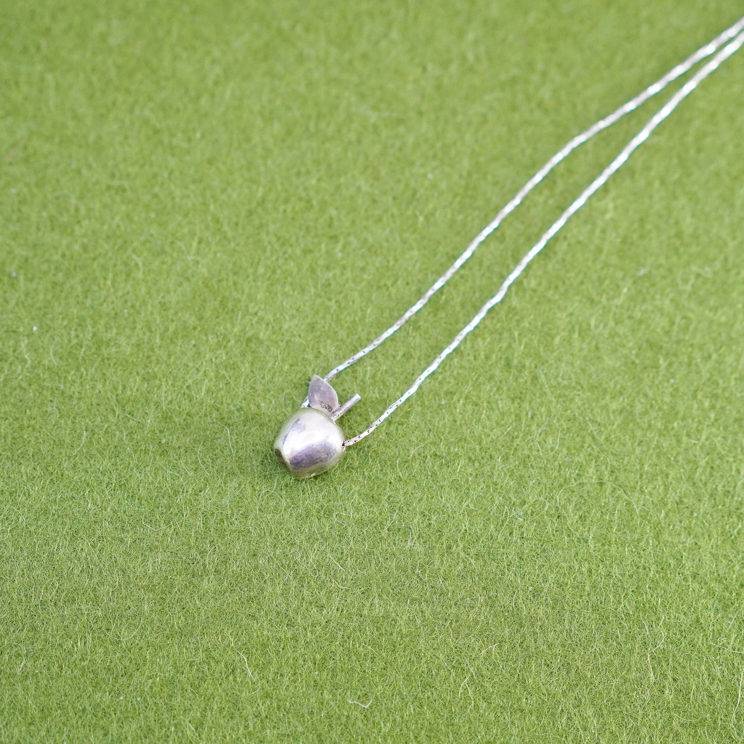 16”, sterling 925 silver handmade necklace, twisted snake chain Apple pendant