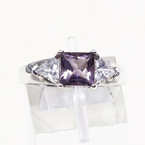 Sz 7.5, Sterling Silver handmade Ring, 925 Silver Ring W/ amethyst, stamped 925