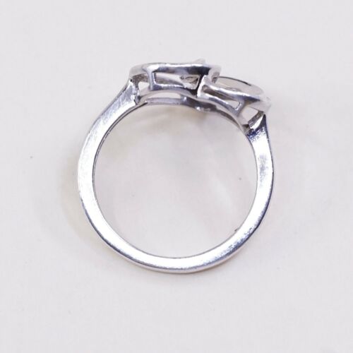 Sz 7.25, Vtg Sterling Fashion Engagement Ring, 925 Heart W/ Diamond, Stamped MAP