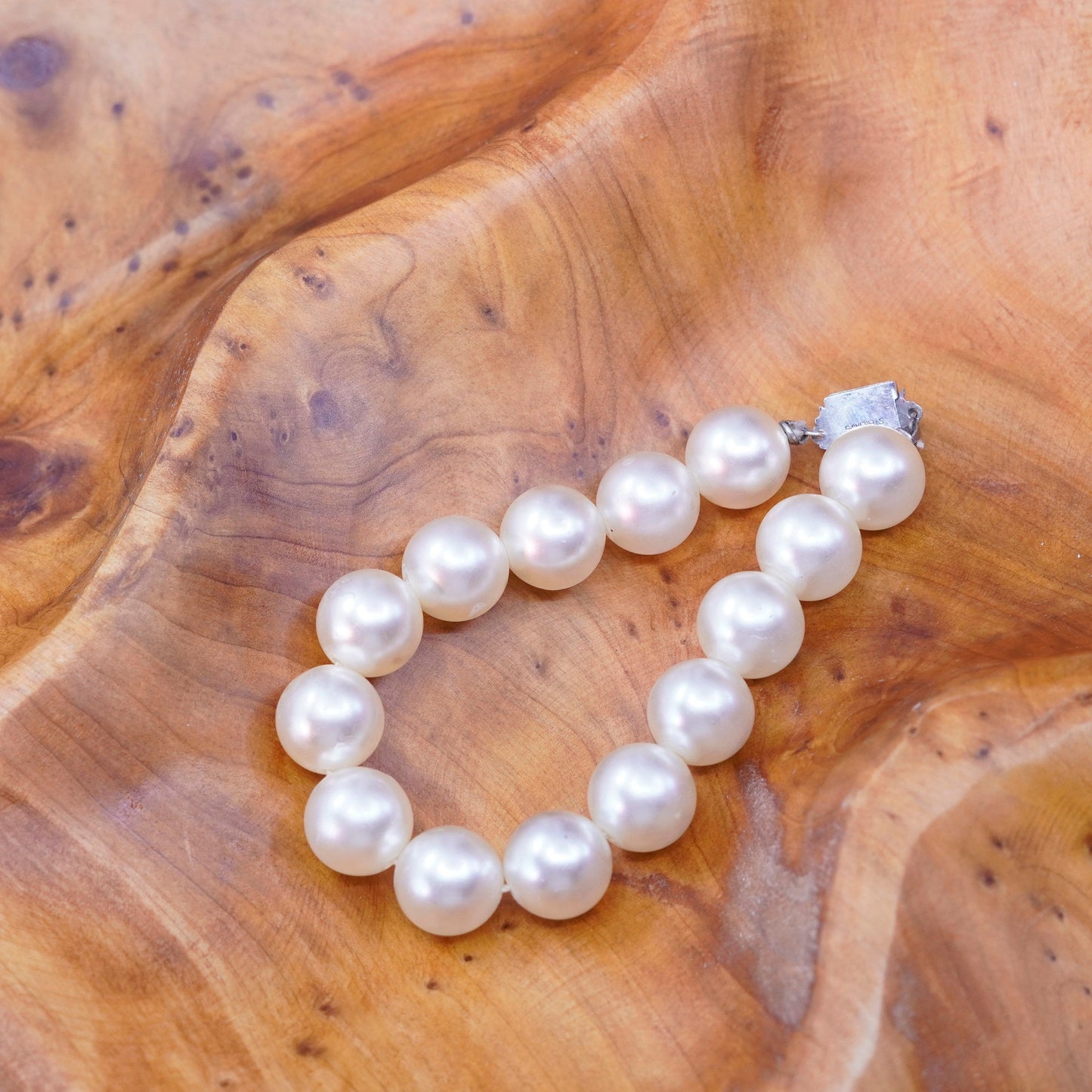 6”, Vintage Sterling silver handmade bracelet, pearl beads chain with 925 clasp