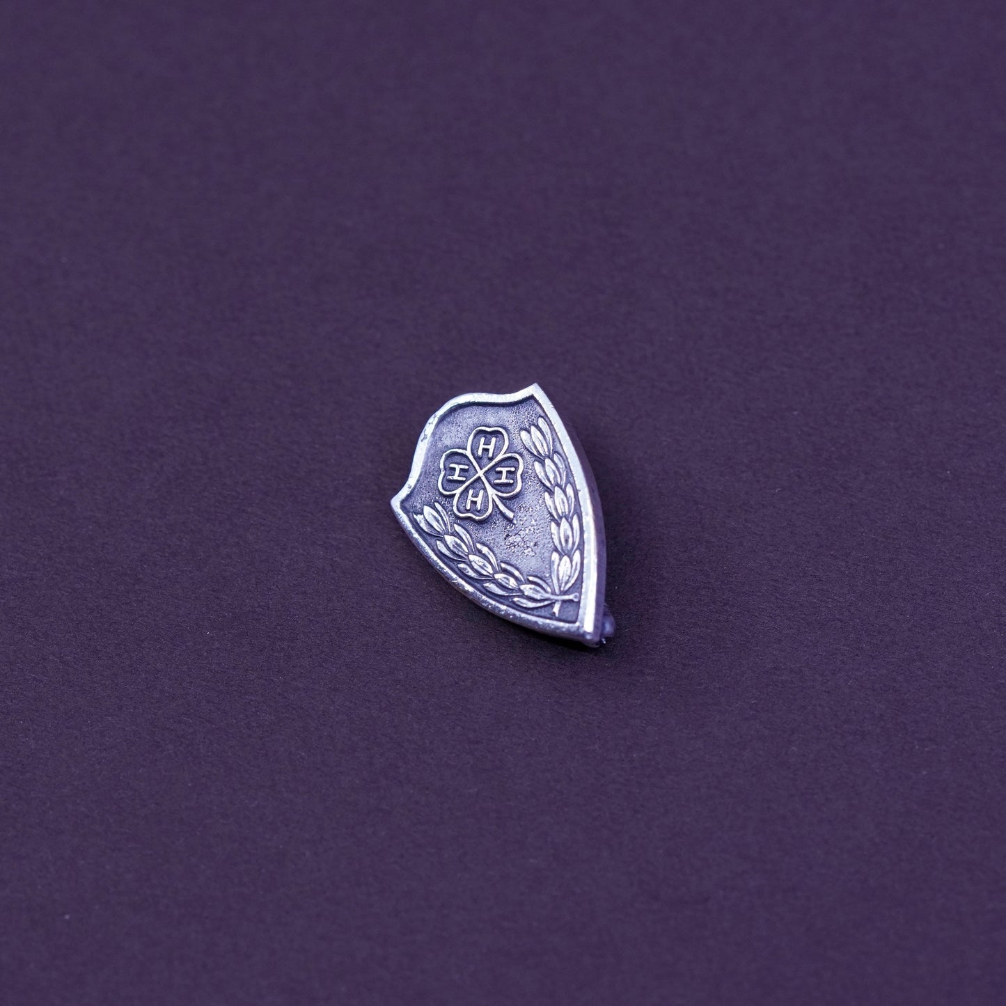 Vintage sterling 925 silver four leaves clover pin with 4H