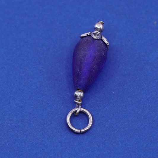 Vintage sterling 925 silver handmade pendant charm with blue teardrop glass