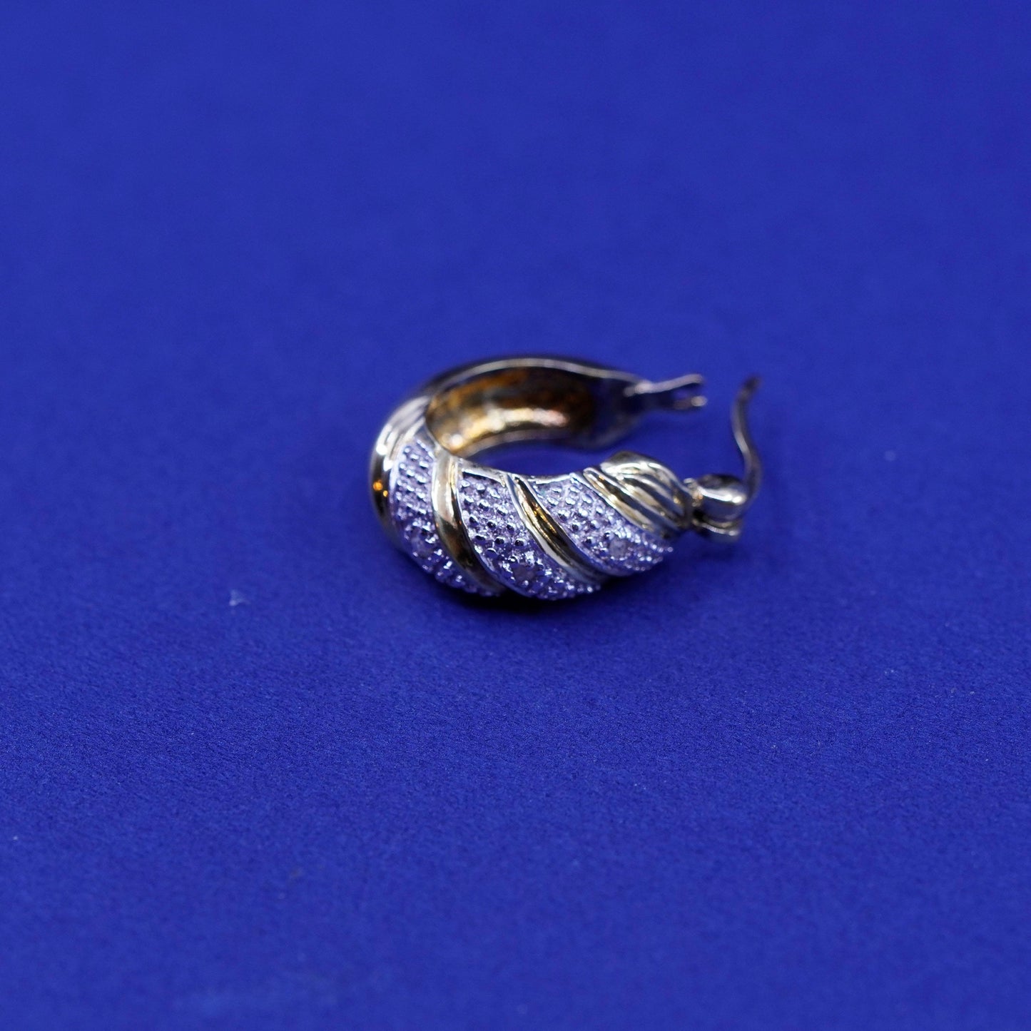 0.75”, Vermeil gold over Sterling silver earrings, 925 hooks, huggie diamond