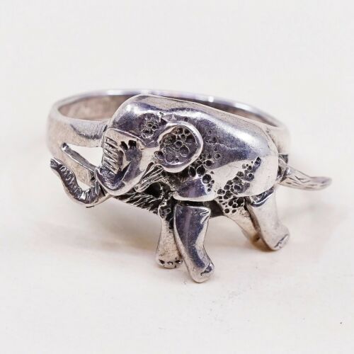 Size 8 Vintage Sterling Silver Handmade Sea Elephant Ring W/ Movable Joints