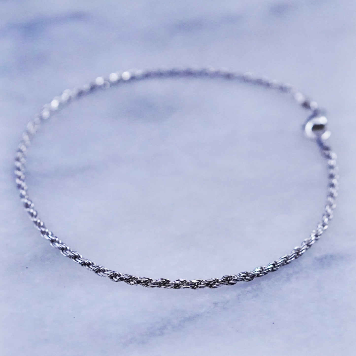 7.75”, 1.6mm, vintage sterling silver handmade bracelet, Italy 925 rope chain